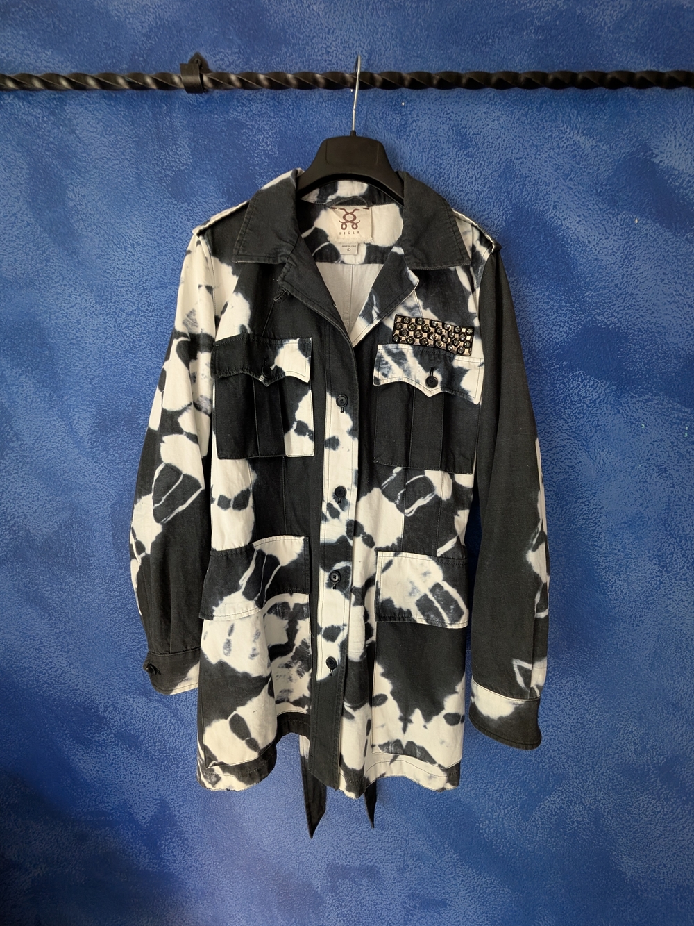 Authentic FIGUE One Of A Kind Hand Embellished Tie Dye Military Jacket